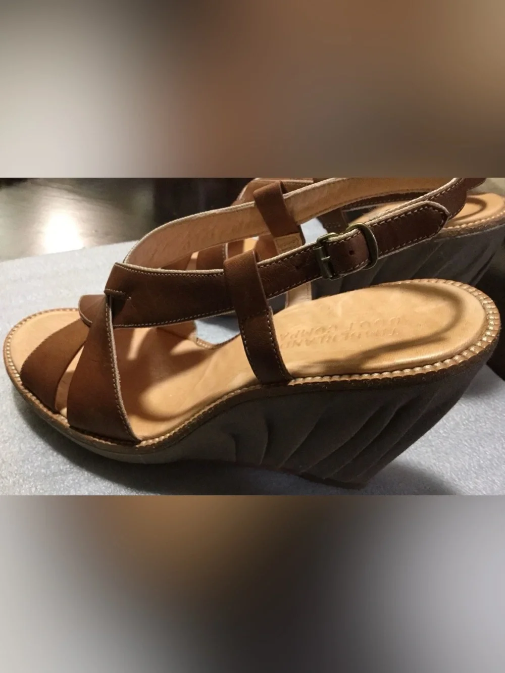 Timberland Boot Company Women's Wedge Sandal Brown/Tan Canvas Size 7M New no box